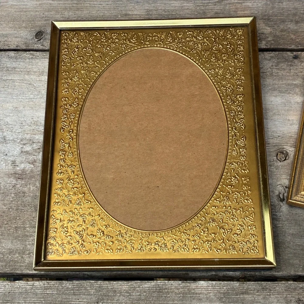 Carr Vintage Gold Tone Oval Picture Frame Set 7x9 5x7 Ornate Filigree Floral